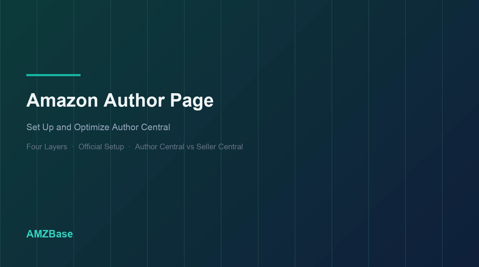 Title card for the Amazon Author Page guide, showing four stacked layers: author name, author page, series page, and follower notifications