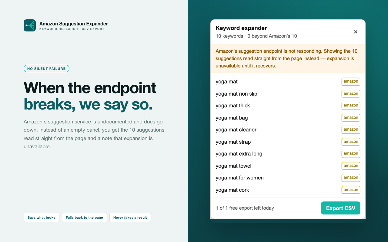 Notice shown when the extension falls back to reading the page dropdown