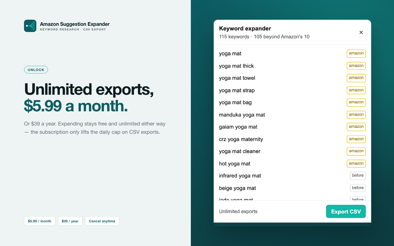 Pro upgrade prompt shown on a second export attempt in the same day